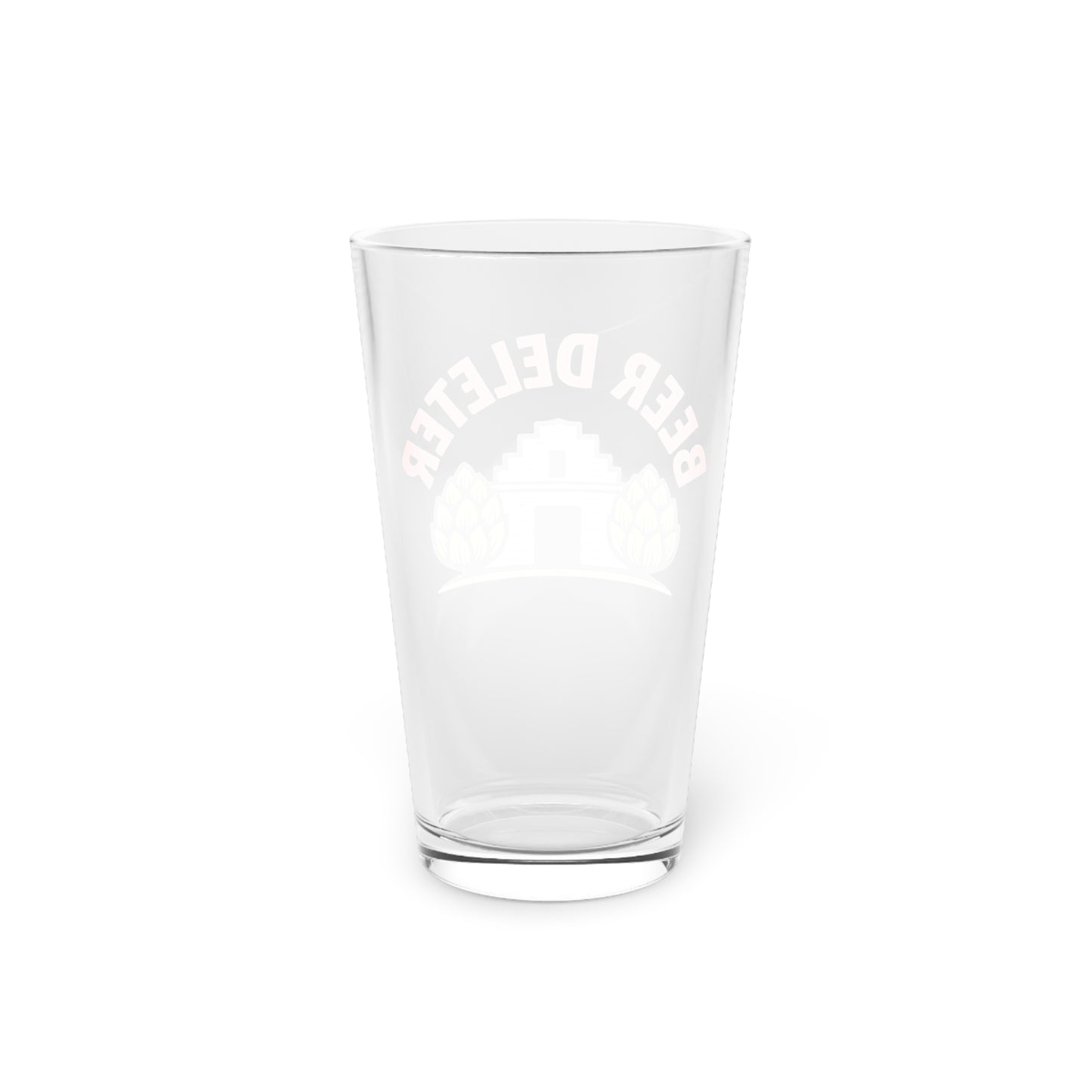 Clear glass with white text on a white background