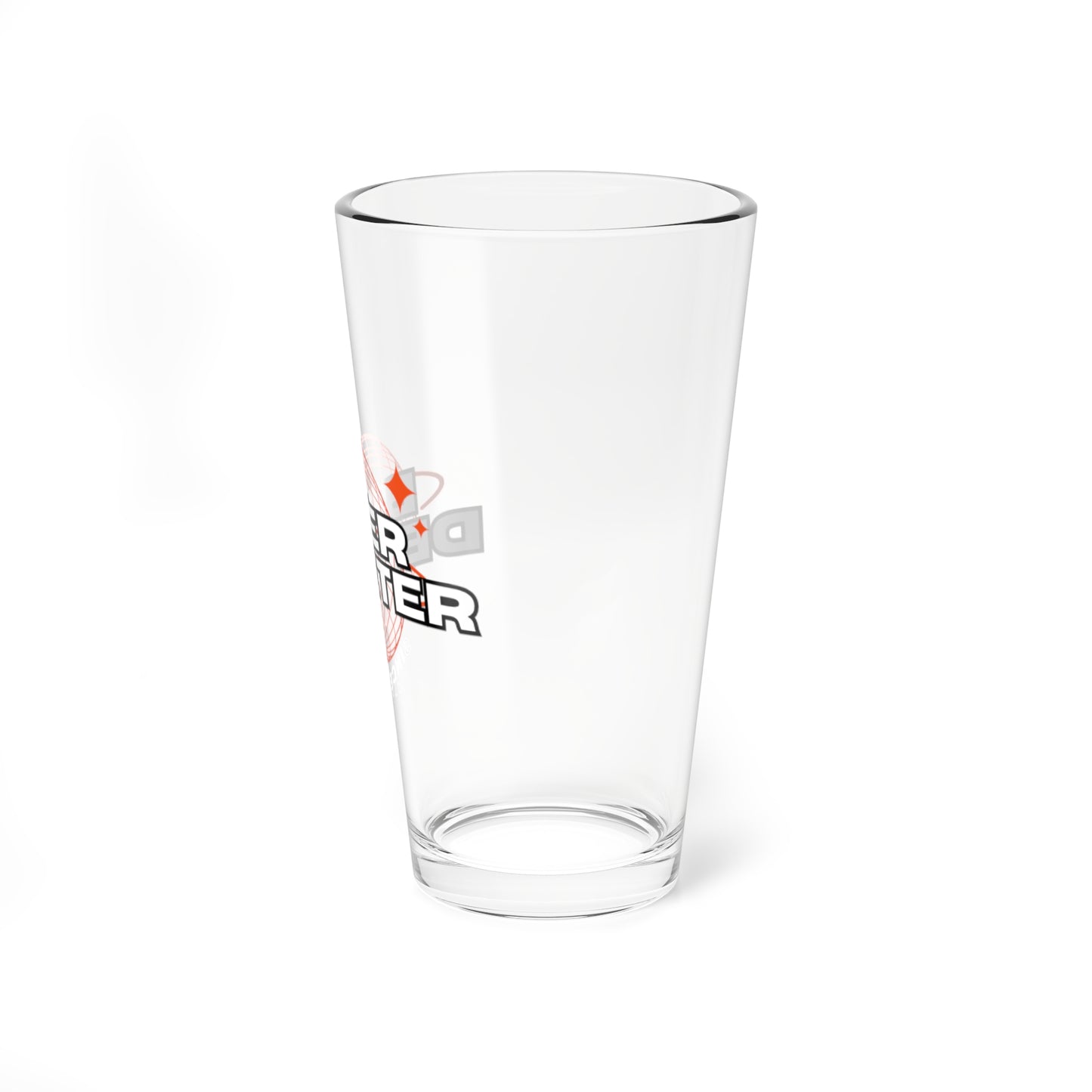 Clear glass with a logo on a white background