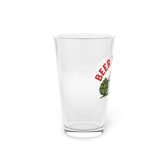 Clear glass with a hop design and 'BEER' text on a white background