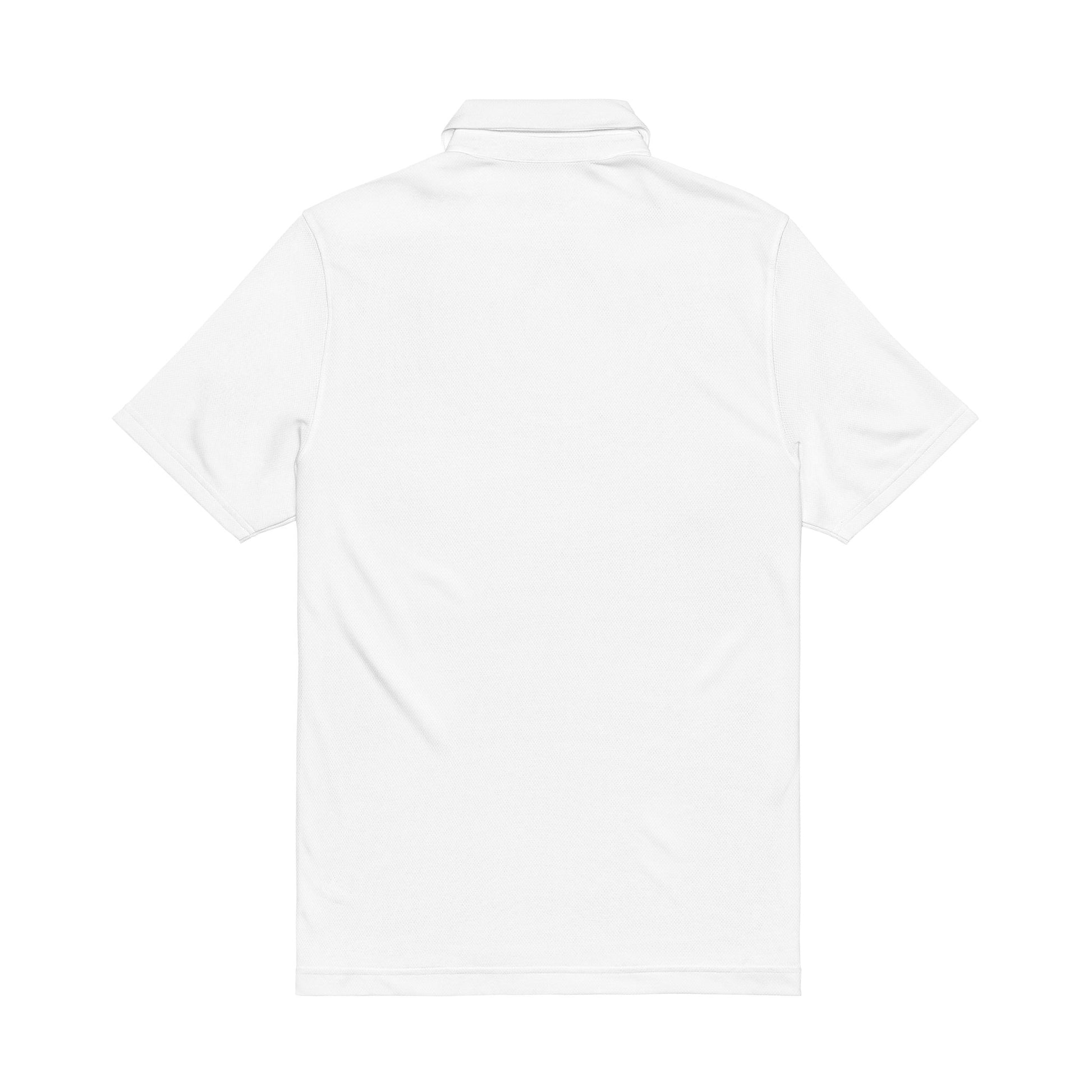 Back of white polo shirt on a white background