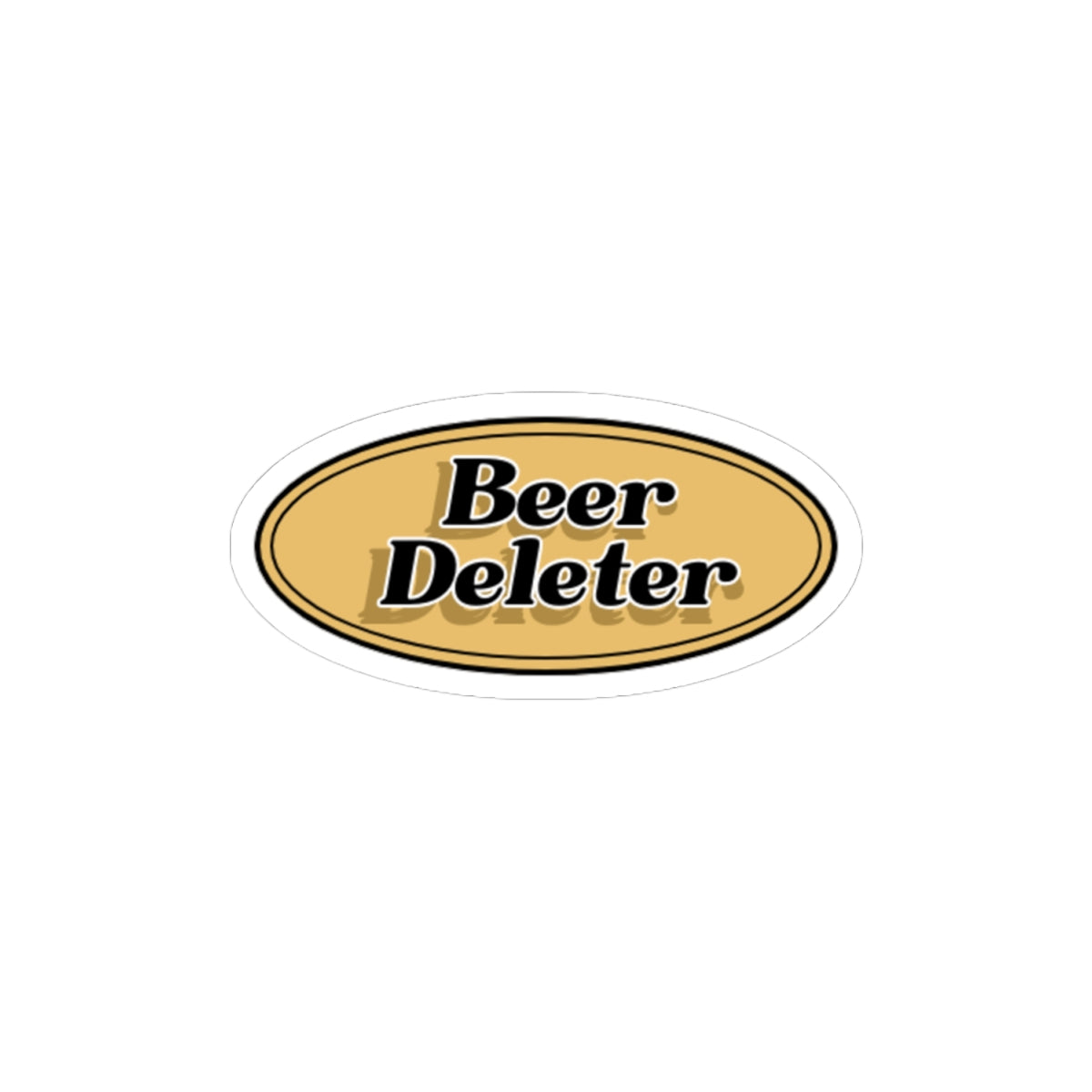 Oval sticker with 'Beer Deleter' text on a white background