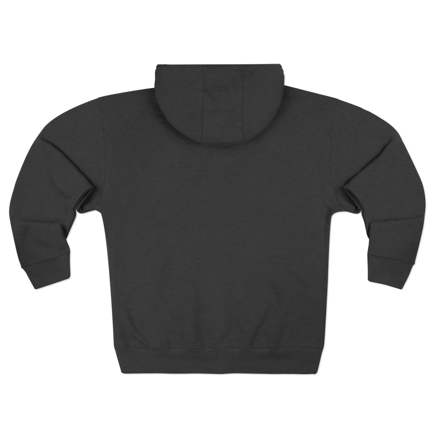 Back of dark gray hoodie on a white background