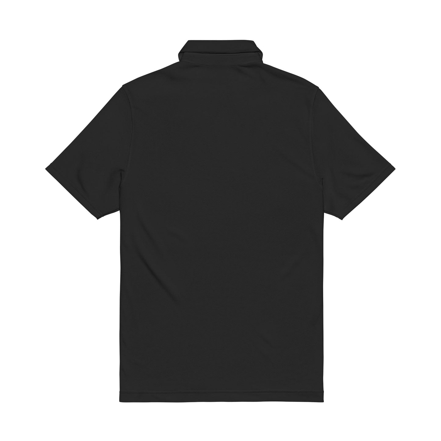 Back of black polo shirt on a white background