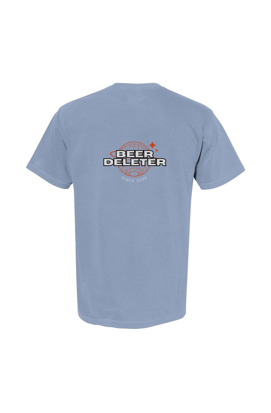 Light blue t-shirt with 'Beer Deleter' logo on a white background