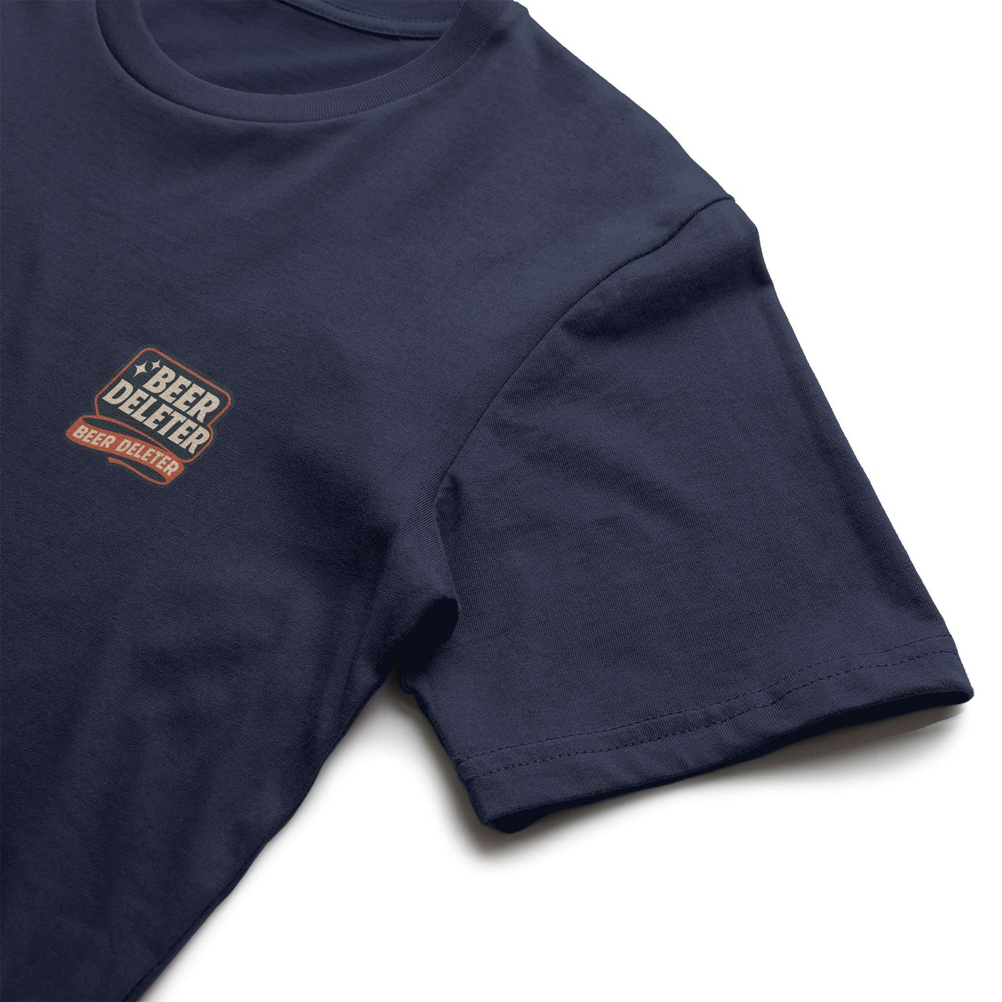 Navy blue t-shirt with a logo on a white background