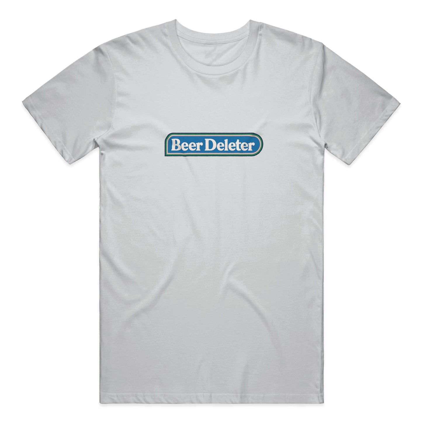 Gray t-shirt with 'Beer Deleter' logo on a white background