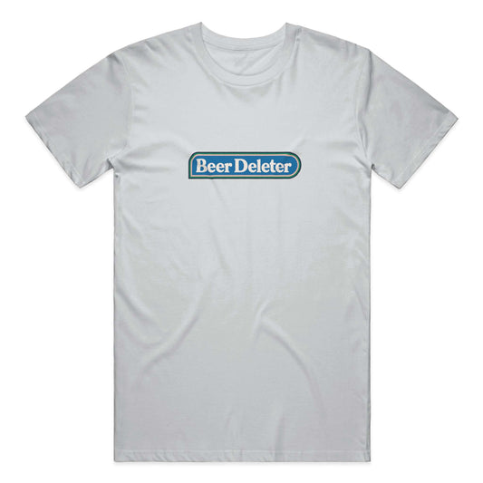Gray t-shirt with 'Beer Deleter' logo on a white background