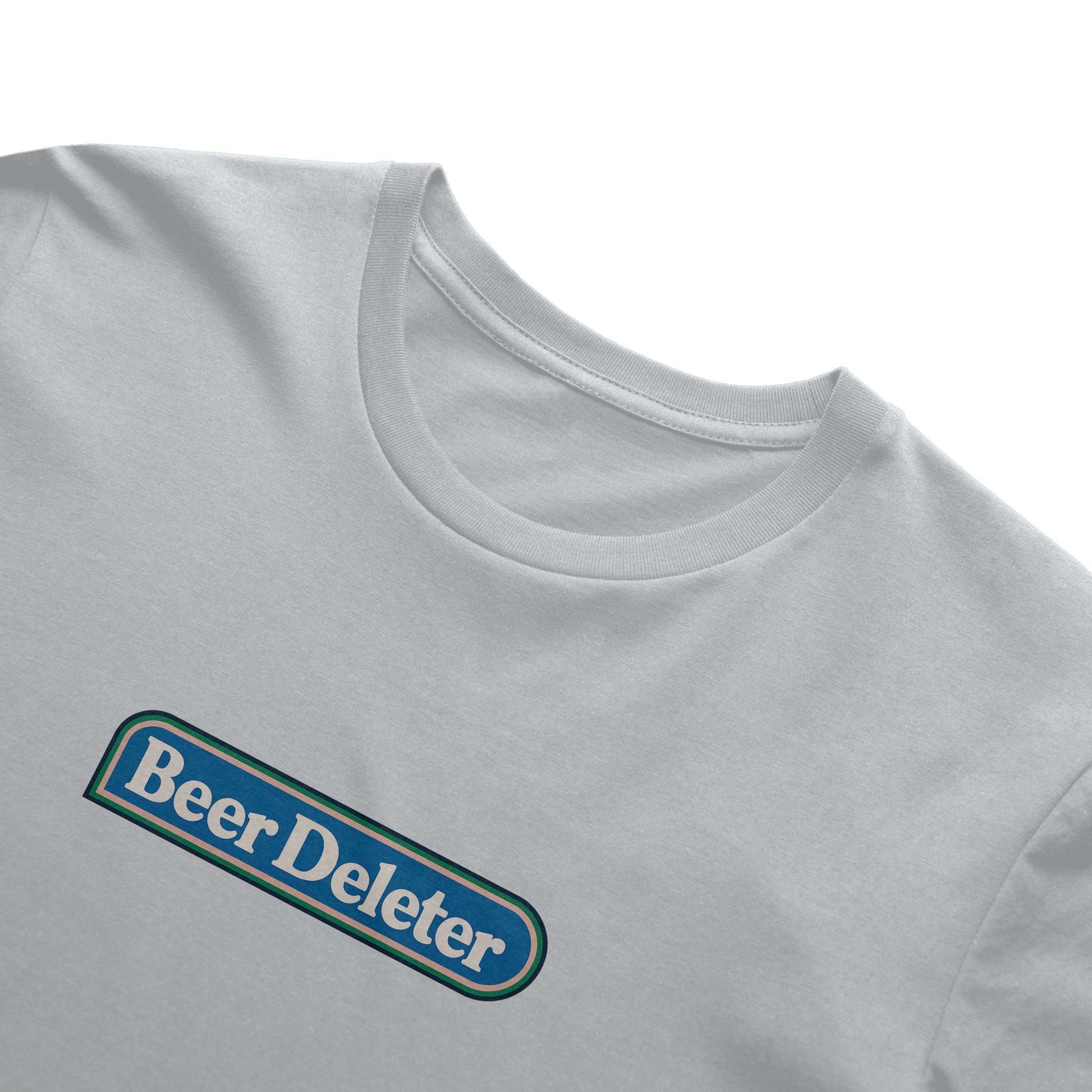 Gray t-shirt with 'Beer Deleter' logo on a white background