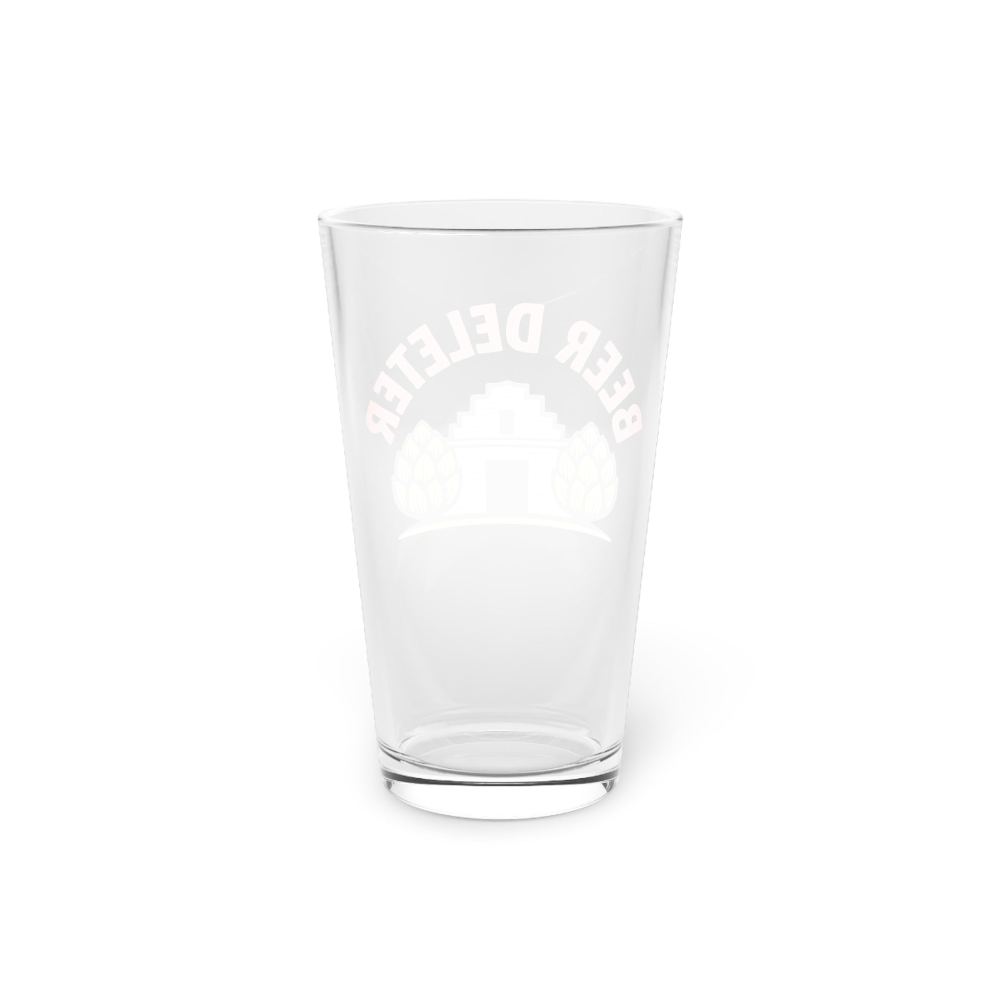Clear glass with white text on a white background