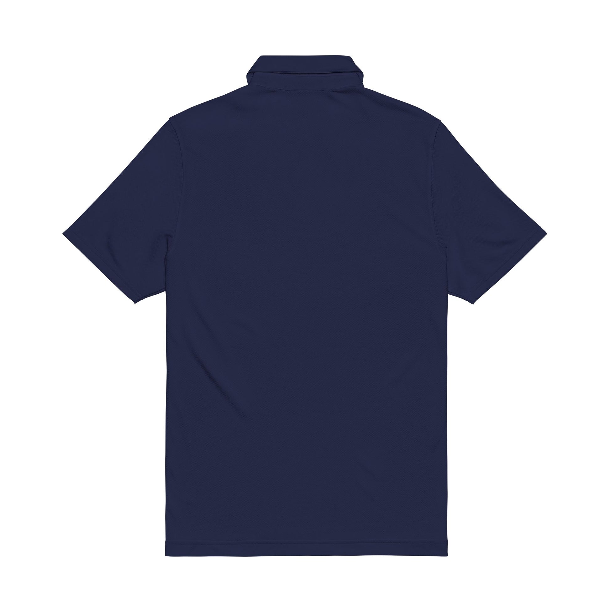 Back of blue polo shirt on a white background