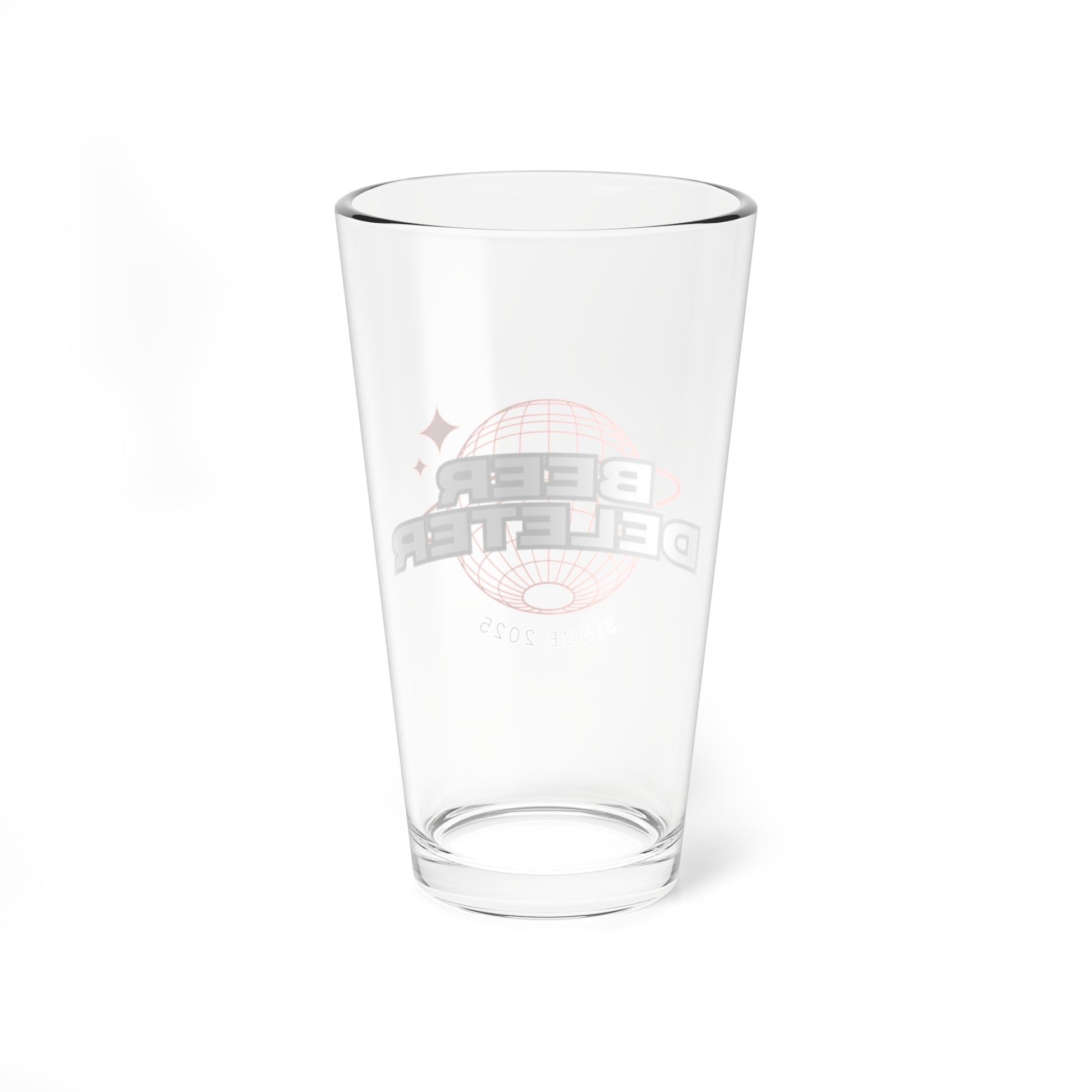 Clear glass with a logo on a white background