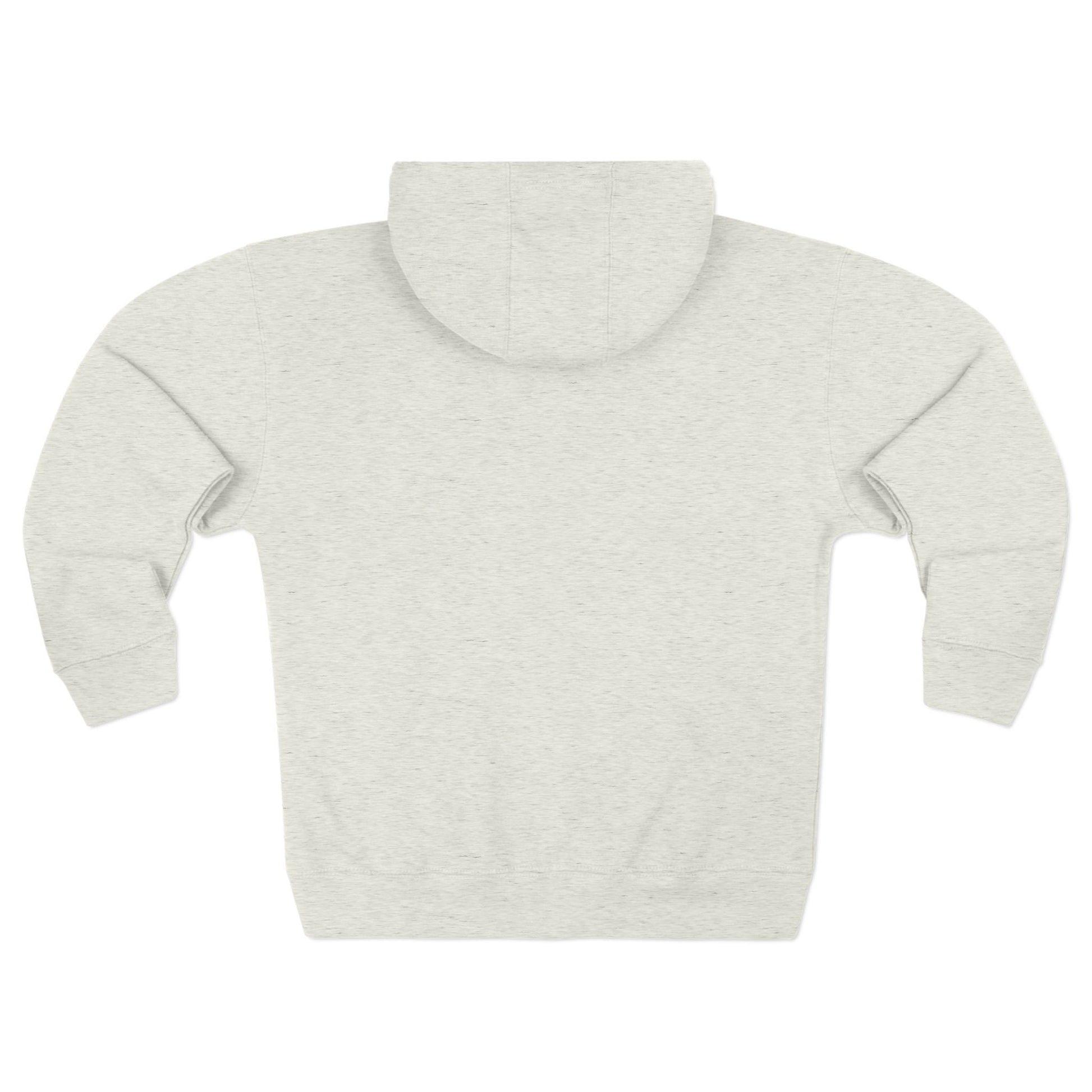 Back of light gray hoodie on a white background