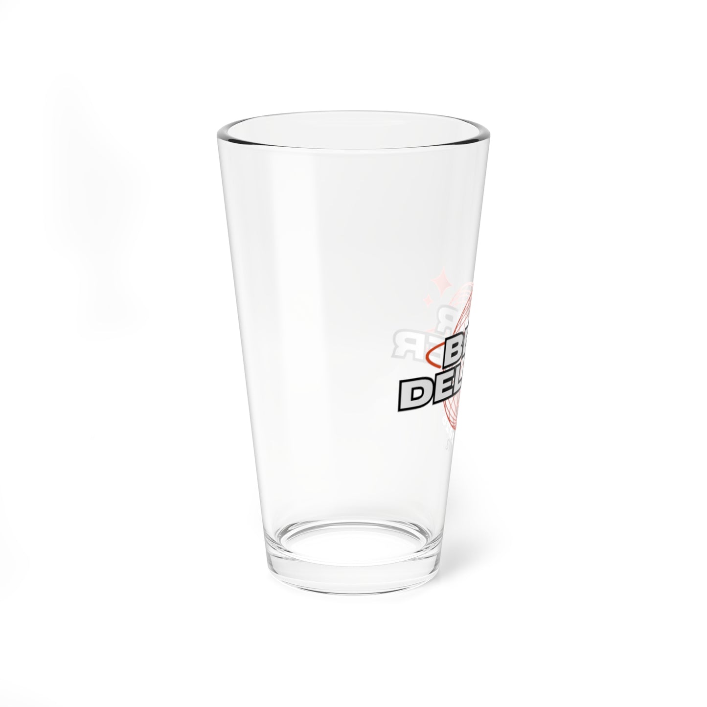 Clear glass with a logo on a white background