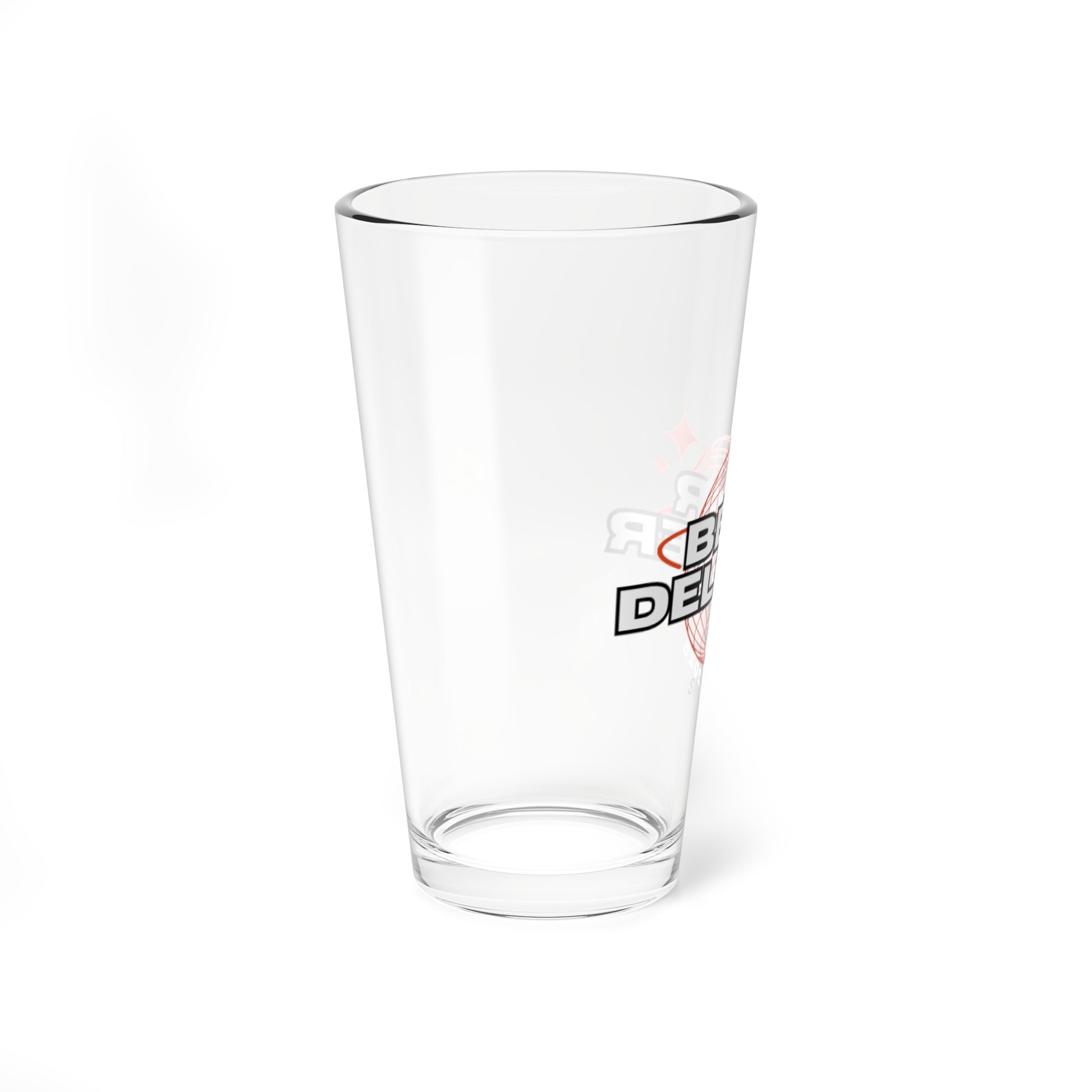 Clear glass with a logo on a white background