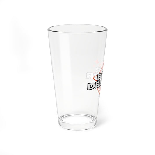 Clear glass with a logo on a white background