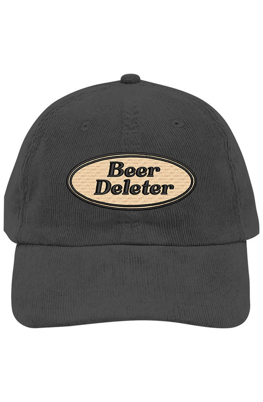 Black cap with 'Beer Deleter' text on a white background